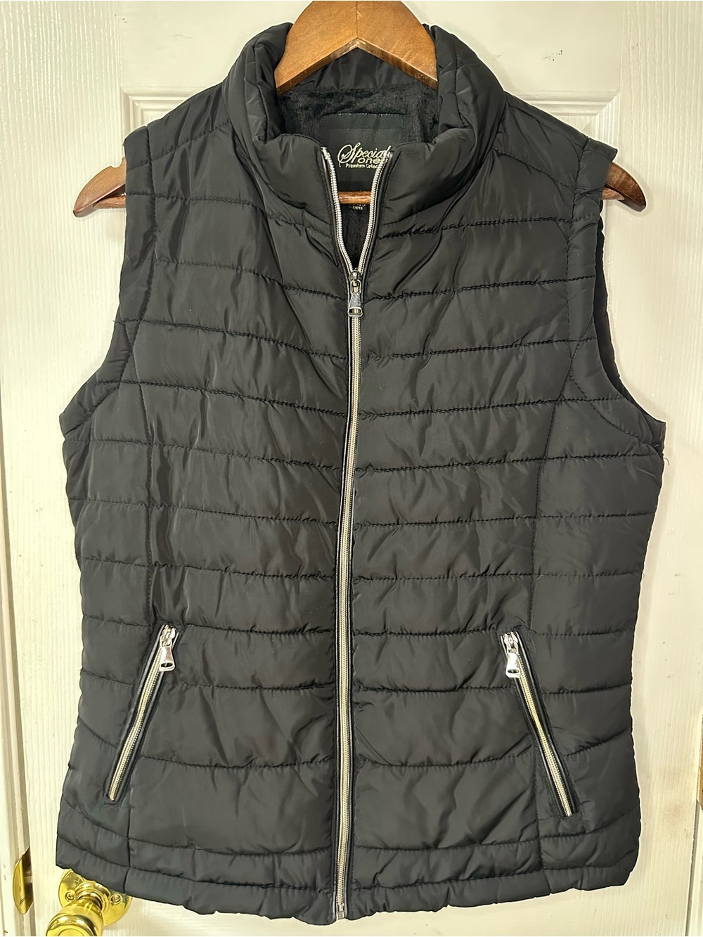 Black Quilted Zip-Front Vest